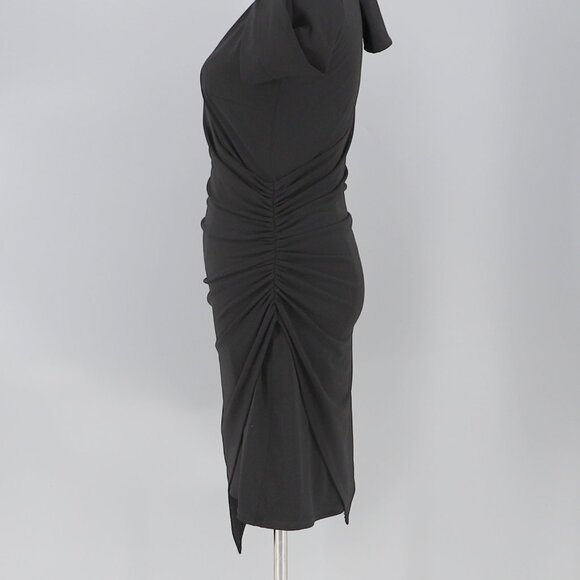 Cinq à Sept Coralie Mini Dress in Black Fitted Wrap Cinched Asymmetric V-neck Si - Picture 6 of 9